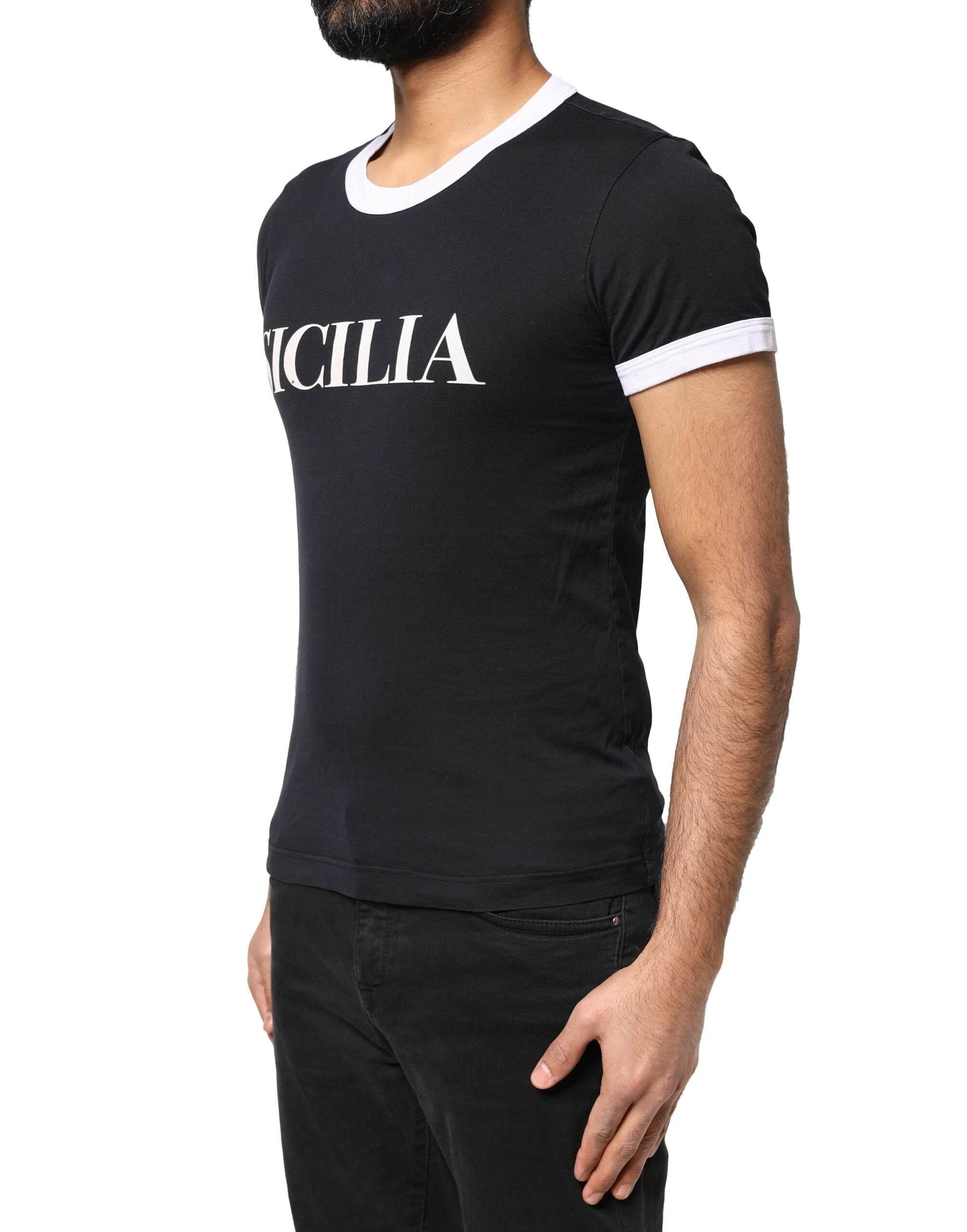 Dolce & Gabbana Black Sicilia Crew Neck Short Sleeve T-shirt - Hilstor