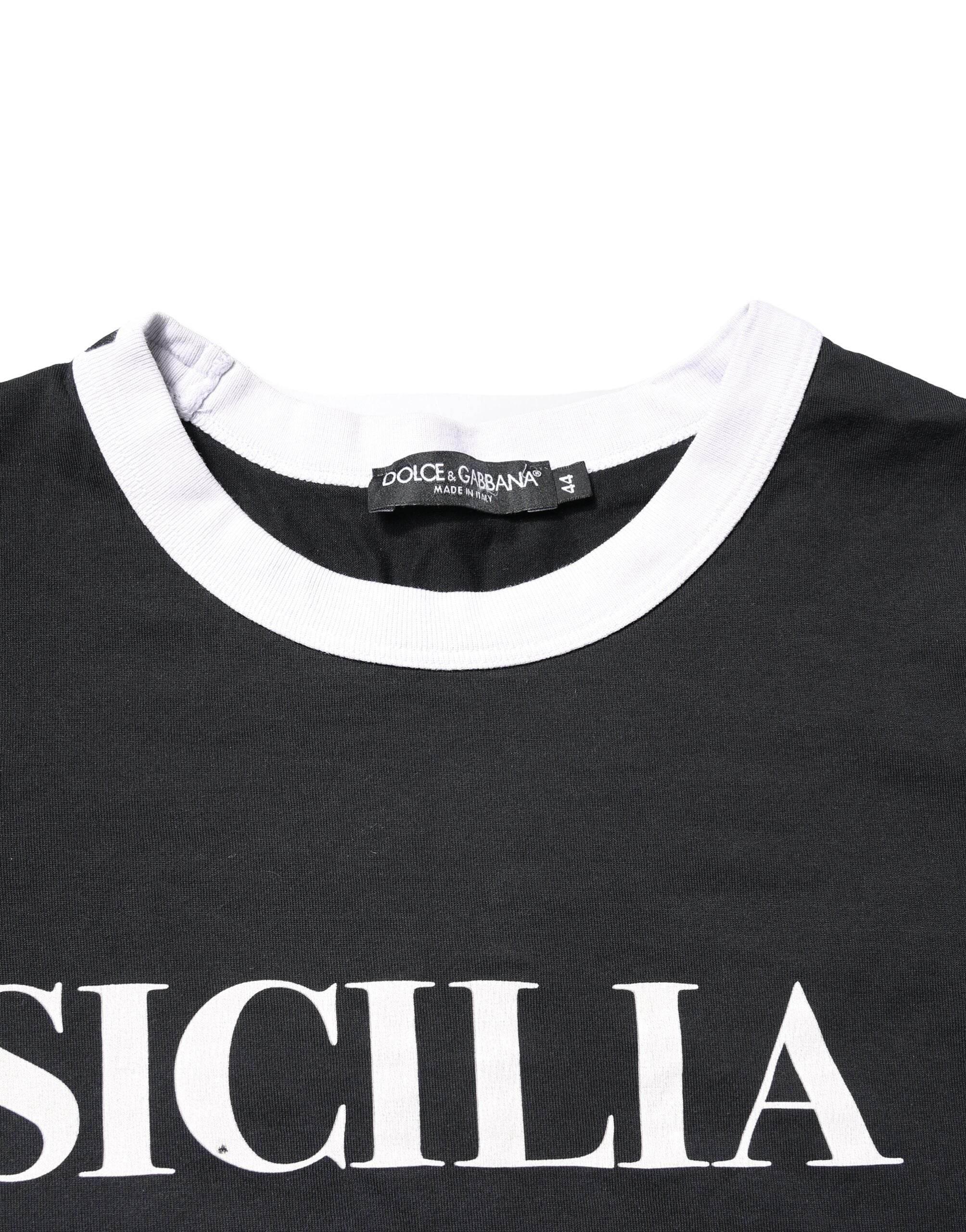 Dolce & Gabbana Black Sicilia Crew Neck Short Sleeve T-shirt - Hilstor