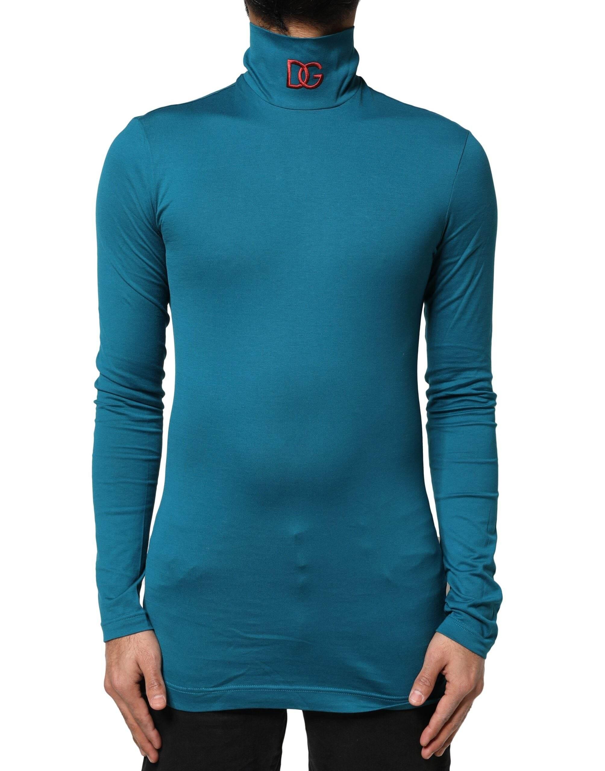 Dolce & Gabbana Blue Cotton Turtleneck Long Sleeves Sweater - Hilstor