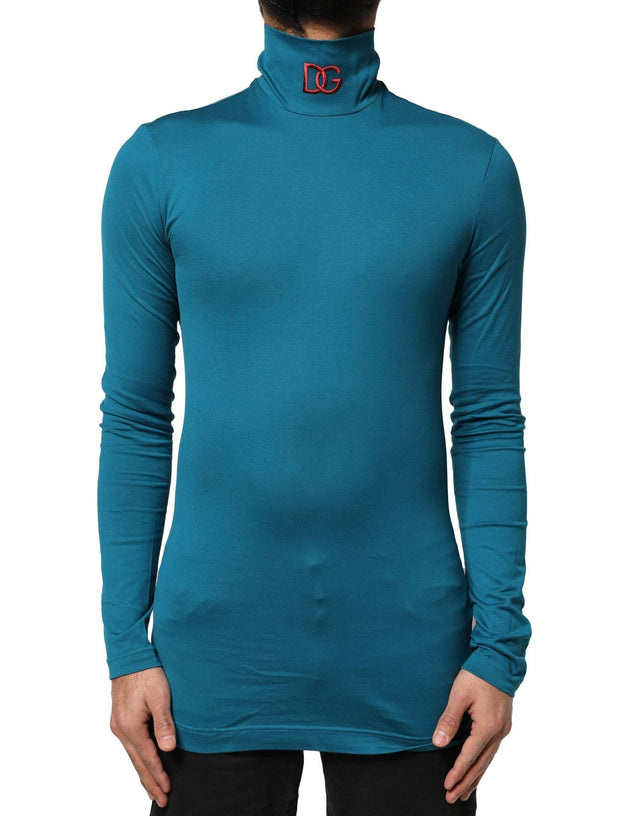 Dolce & Gabbana Blue Cotton Turtleneck Long Sleeves Sweater - Hilstor