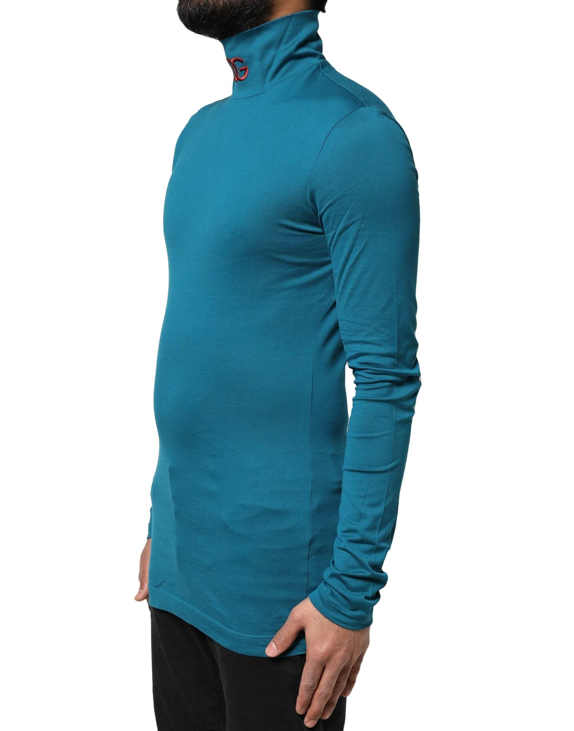 Dolce & Gabbana Blue Cotton Turtleneck Long Sleeves Sweater - Hilstor