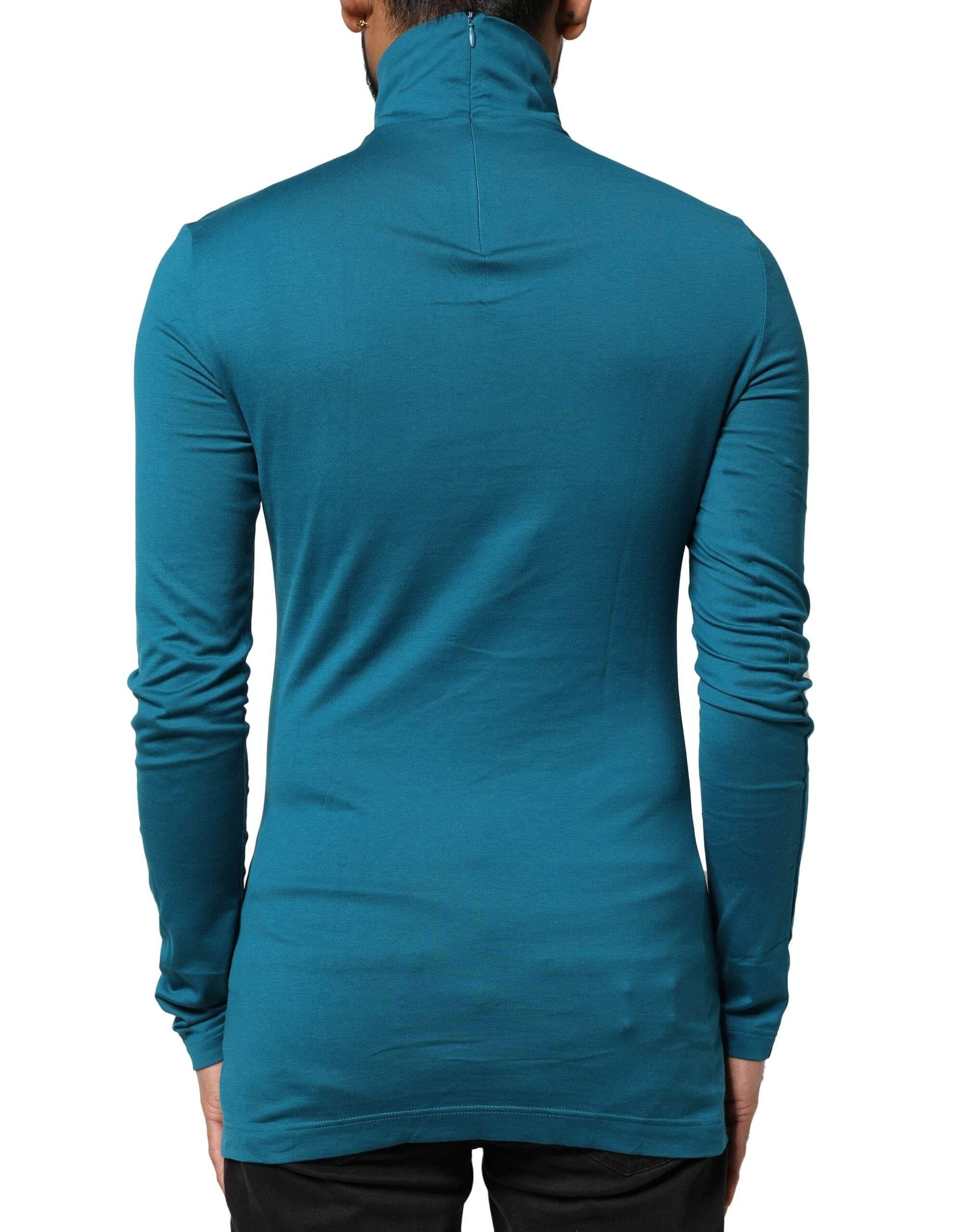 Dolce & Gabbana Blue Cotton Turtleneck Long Sleeves Sweater - Hilstor