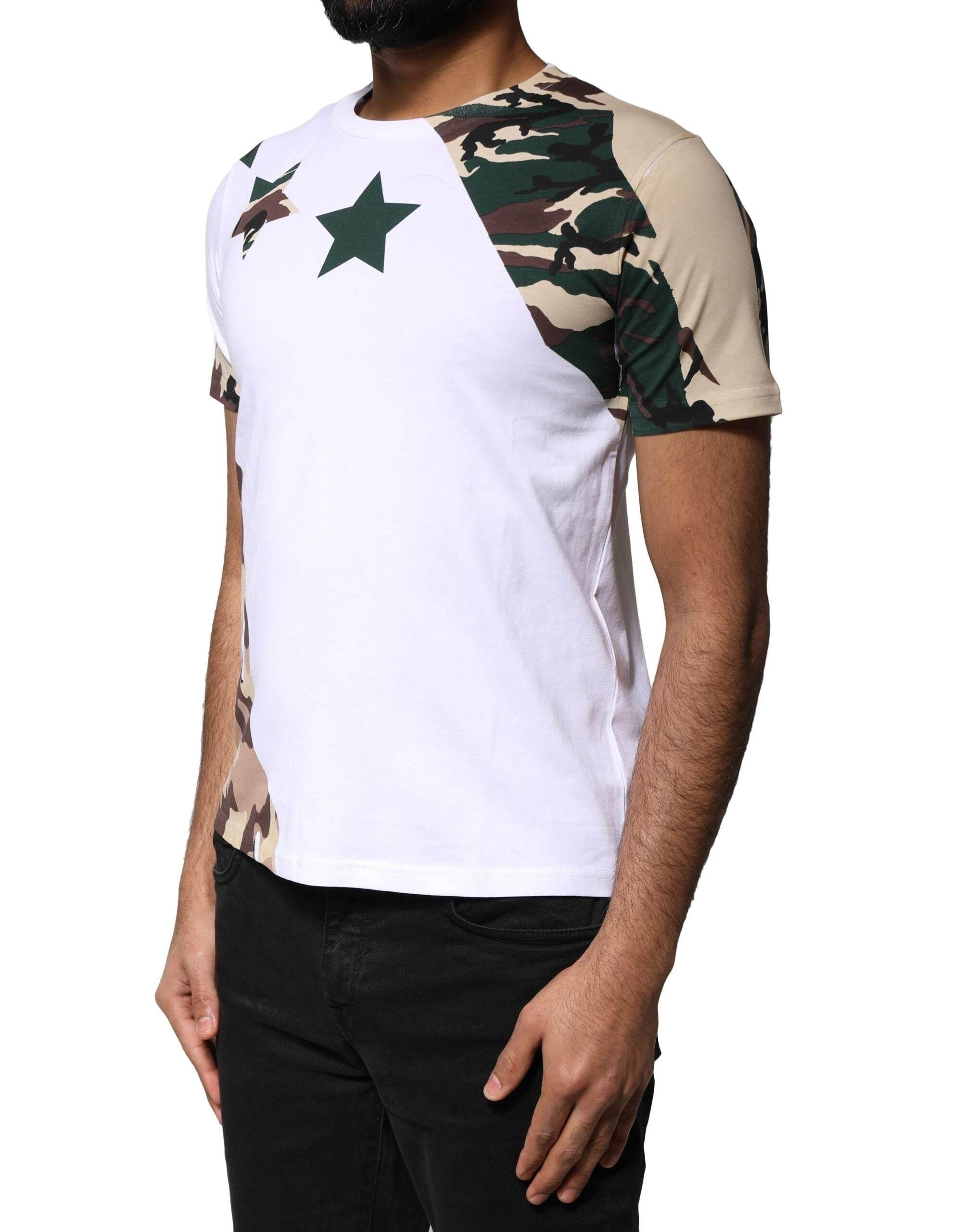 Dolce & Gabbana White Camouflage Stars Crew Neck T-shirt - Hilstor
