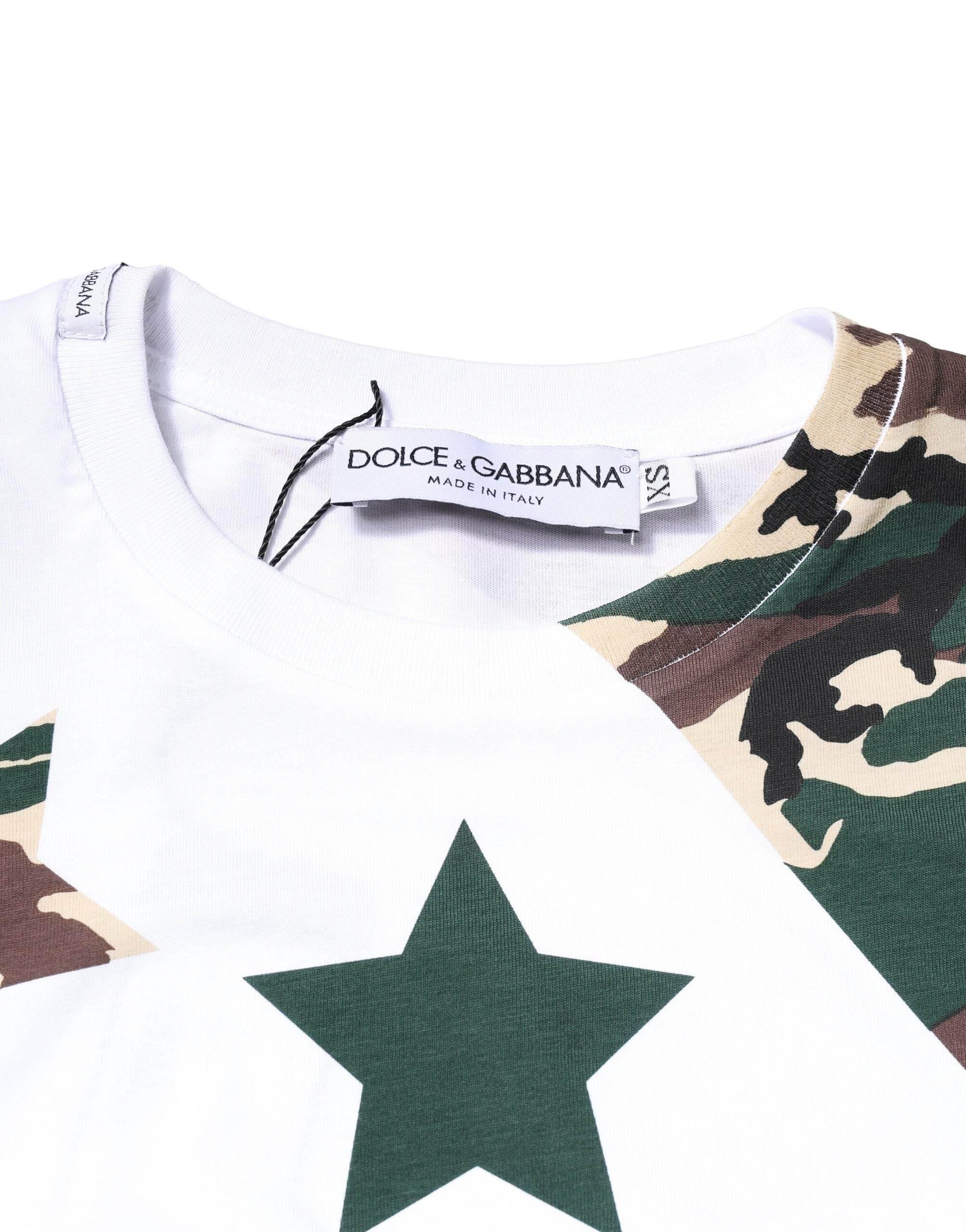 Dolce & Gabbana White Camouflage Stars Crew Neck T-shirt - Hilstor