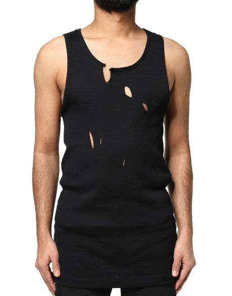 Dolce & Gabbana Black Cotton Rip Style Sleeveless Men Tank T-shirt - Hilstor