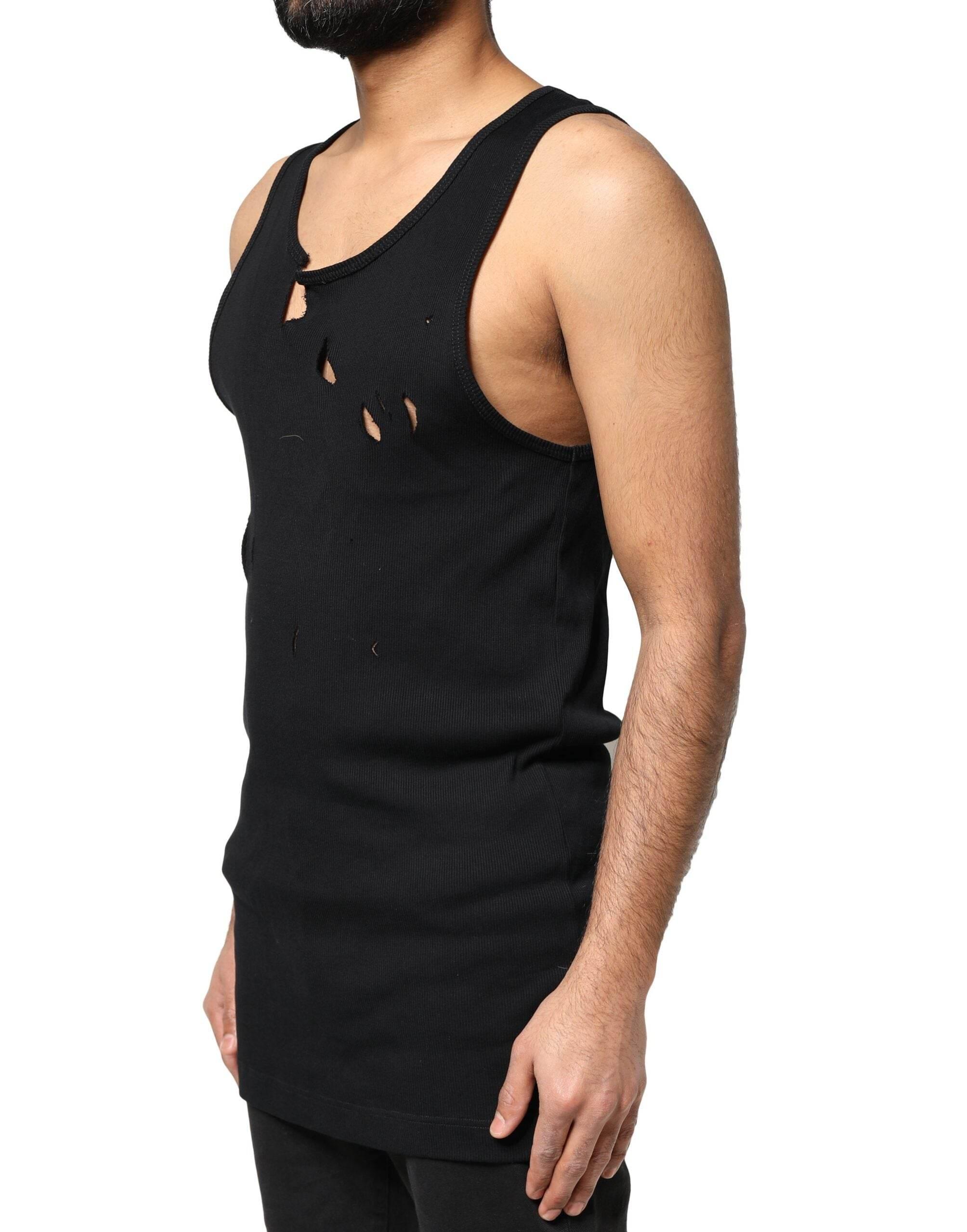 Dolce & Gabbana Black Cotton Rip Style Sleeveless Men Tank T-shirt - Hilstor