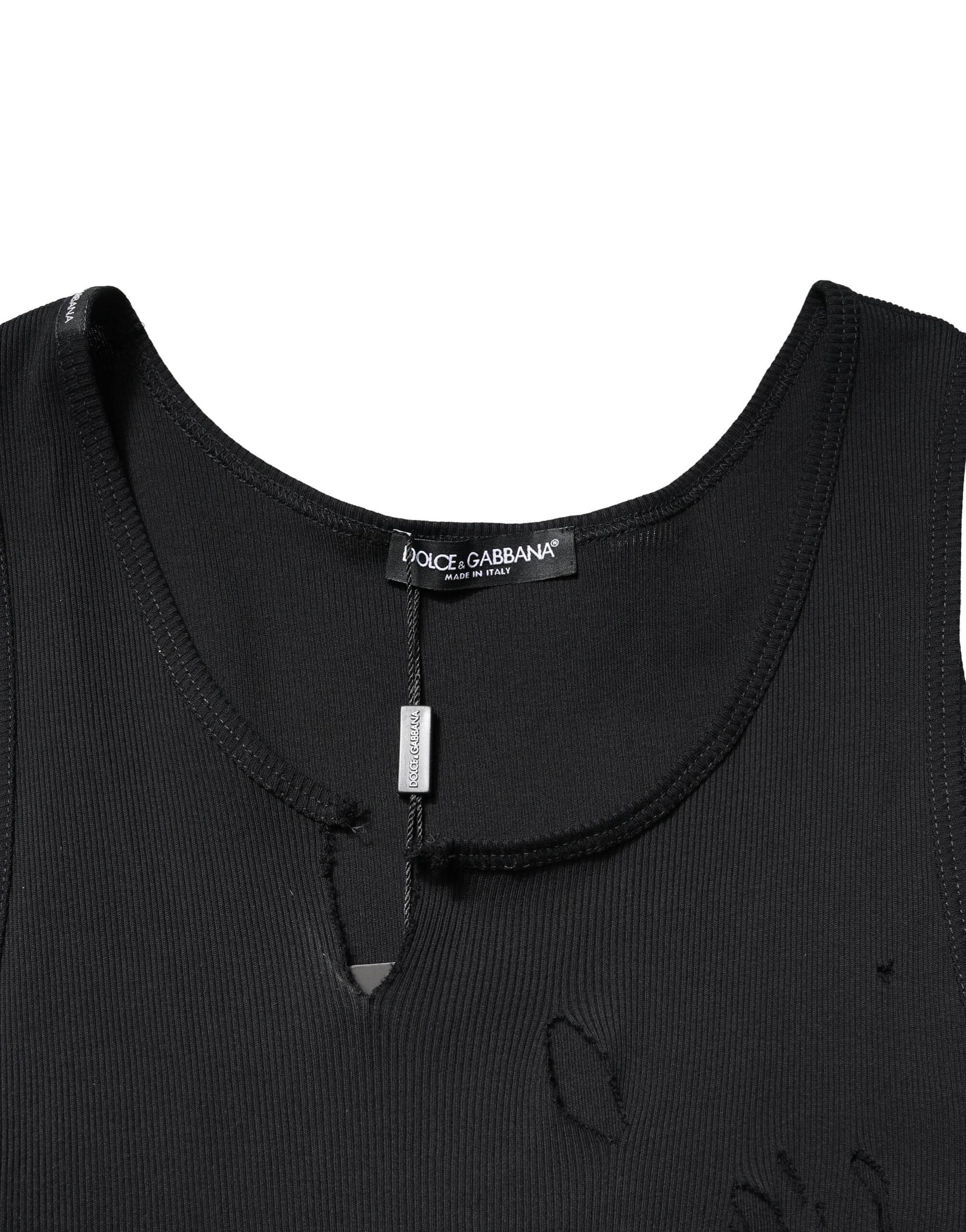 Dolce & Gabbana Black Cotton Rip Style Sleeveless Men Tank T-shirt - Hilstor