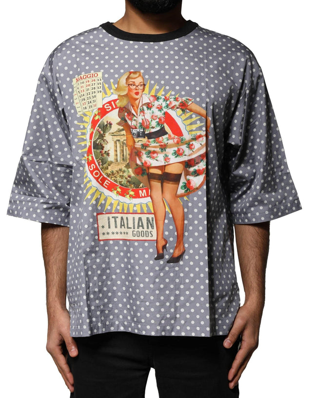 Dolce & Gabbana Gray Polka Dot Pin-Up Print Crew Neck T-shirt - Hilstor