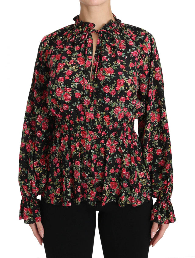 Dolce & Gabbana Black Rose Print Floral Shirt Top Blouse - Hilstor