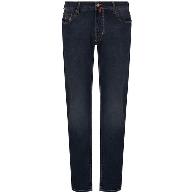 Jacob Cohen Blue Cotton Men Jeans with Orange Stitch Detail - Hilstor