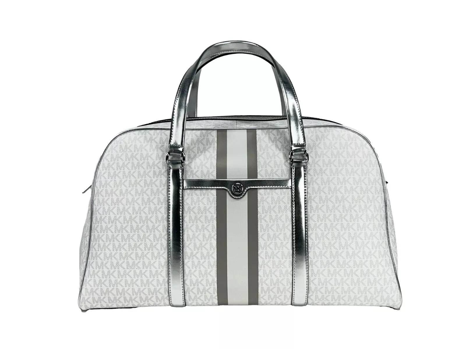 Michael Kors Travel Extra Large PVC Top Zip Weekender Luggage Bag Optic White - Hilstor