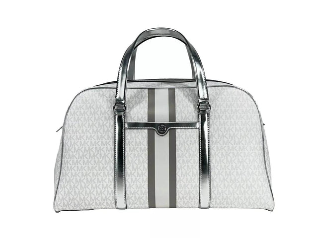 Michael Kors Travel Extra Large PVC Top Zip Weekender Luggage Bag Optic White - Hilstor