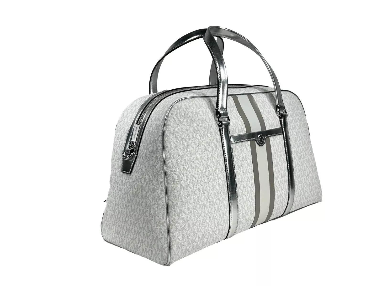 Michael Kors Travel Extra Large PVC Top Zip Weekender Luggage Bag Optic White - Hilstor