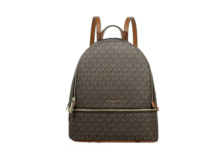 Michael Kors Rhea Medium PVC Backpack Bookbag Brown - Hilstor