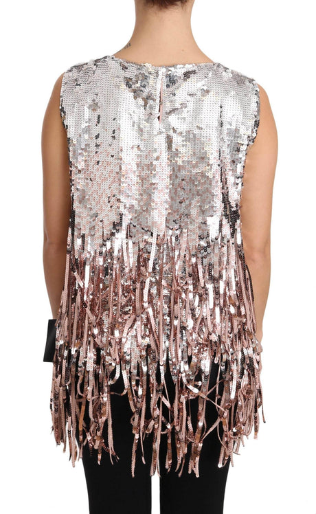 Dolce & Gabbana Golden Pink Sequined Fringe Tank Top - Hilstor