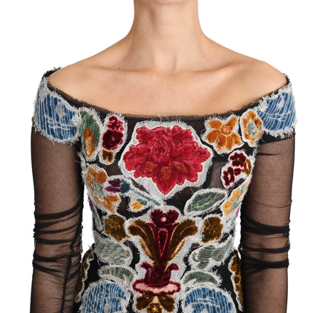 Dolce & Gabbana Black Floral Ricamo Top T-shirt Blouse - Hilstor