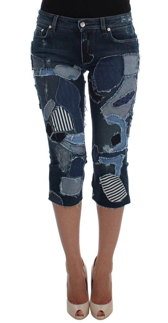 Dolce & Gabbana Chic Blue Patchwork Denim Shorts - Hilstor