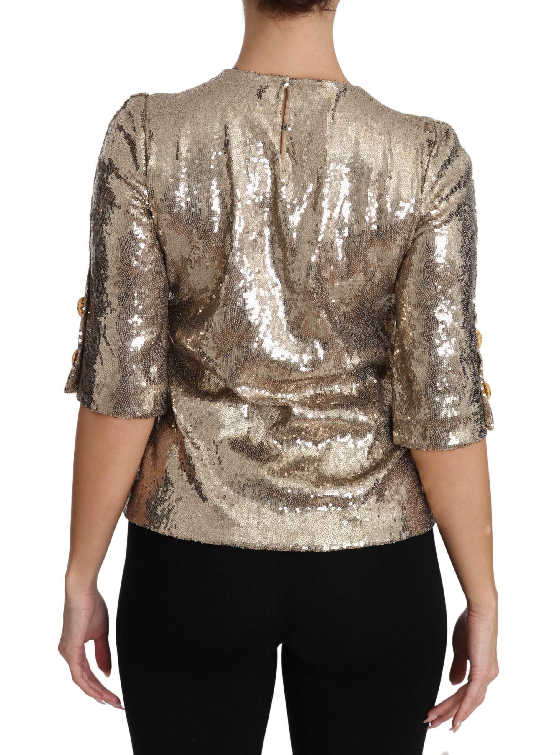 Dolce & Gabbana Gold Sequined Parrot Crystal Blouse - Hilstor