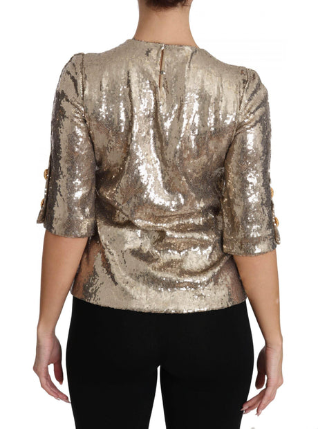 Dolce & Gabbana Gold Sequined Parrot Crystal Blouse - Hilstor