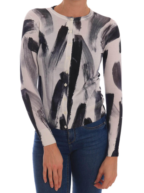Dolce & Gabbana Cardigan Lightweight Silk Paint Stroke Sweater - Hilstor