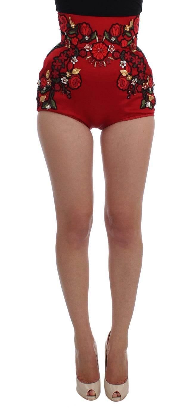 Dolce & Gabbana Elegant Silk High Waist Embroidered Shorts - Hilstor