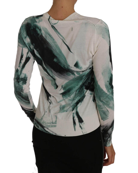 Dolce & Gabbana White Silk Cardigan Lightweight Paint Stroke Sweater - Hilstor