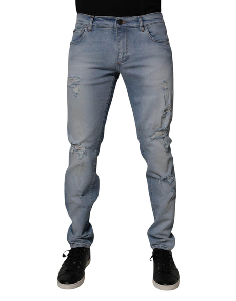 Dolce & Gabbana Blue Tattered Cotton Skinny Men Denim Jeans - Hilstor