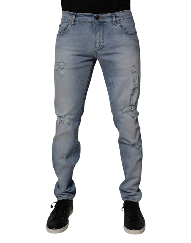 Dolce & Gabbana Blue Tattered Cotton Skinny Men Denim Jeans - Hilstor