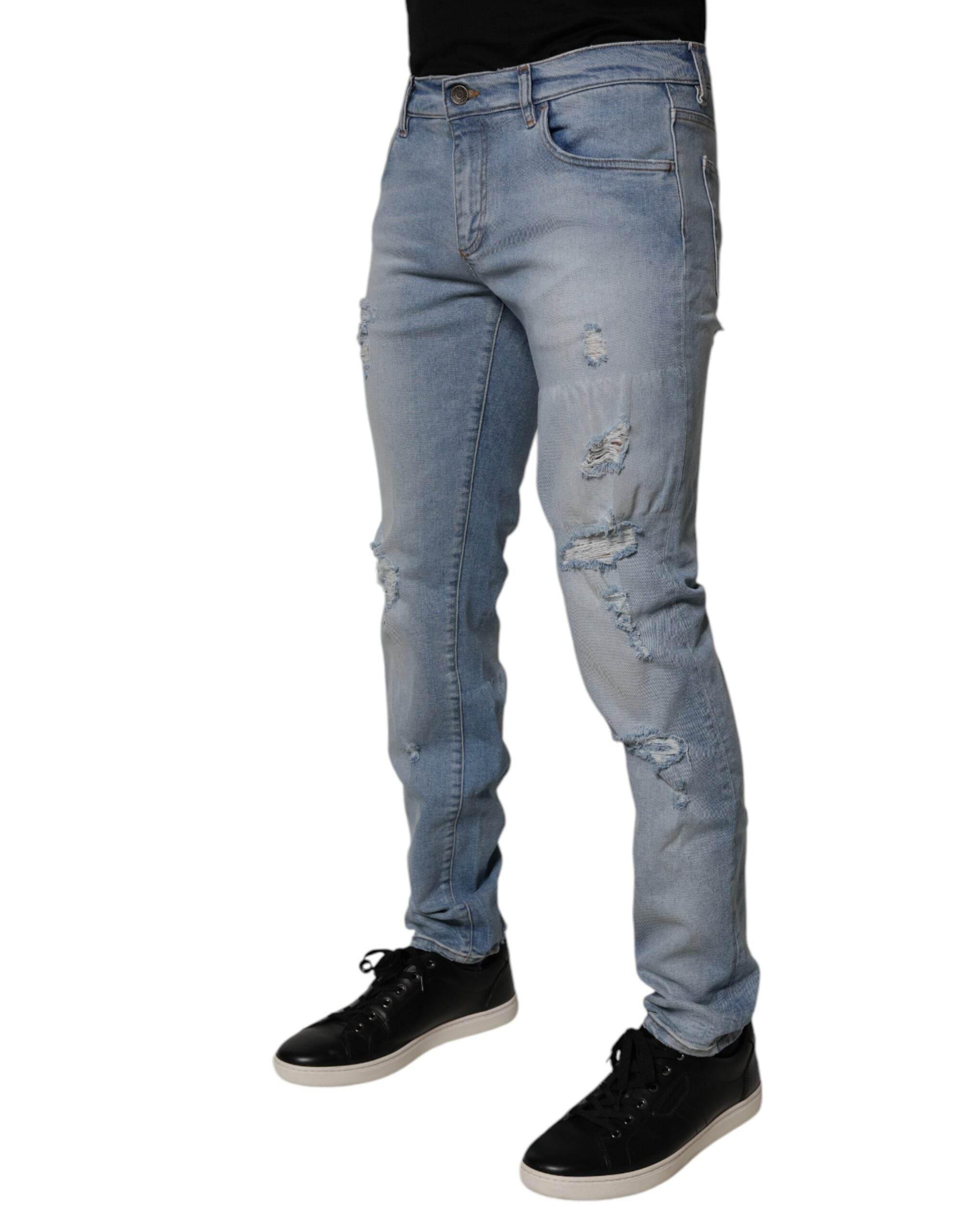 Dolce & Gabbana Blue Tattered Cotton Skinny Men Denim Jeans - Hilstor