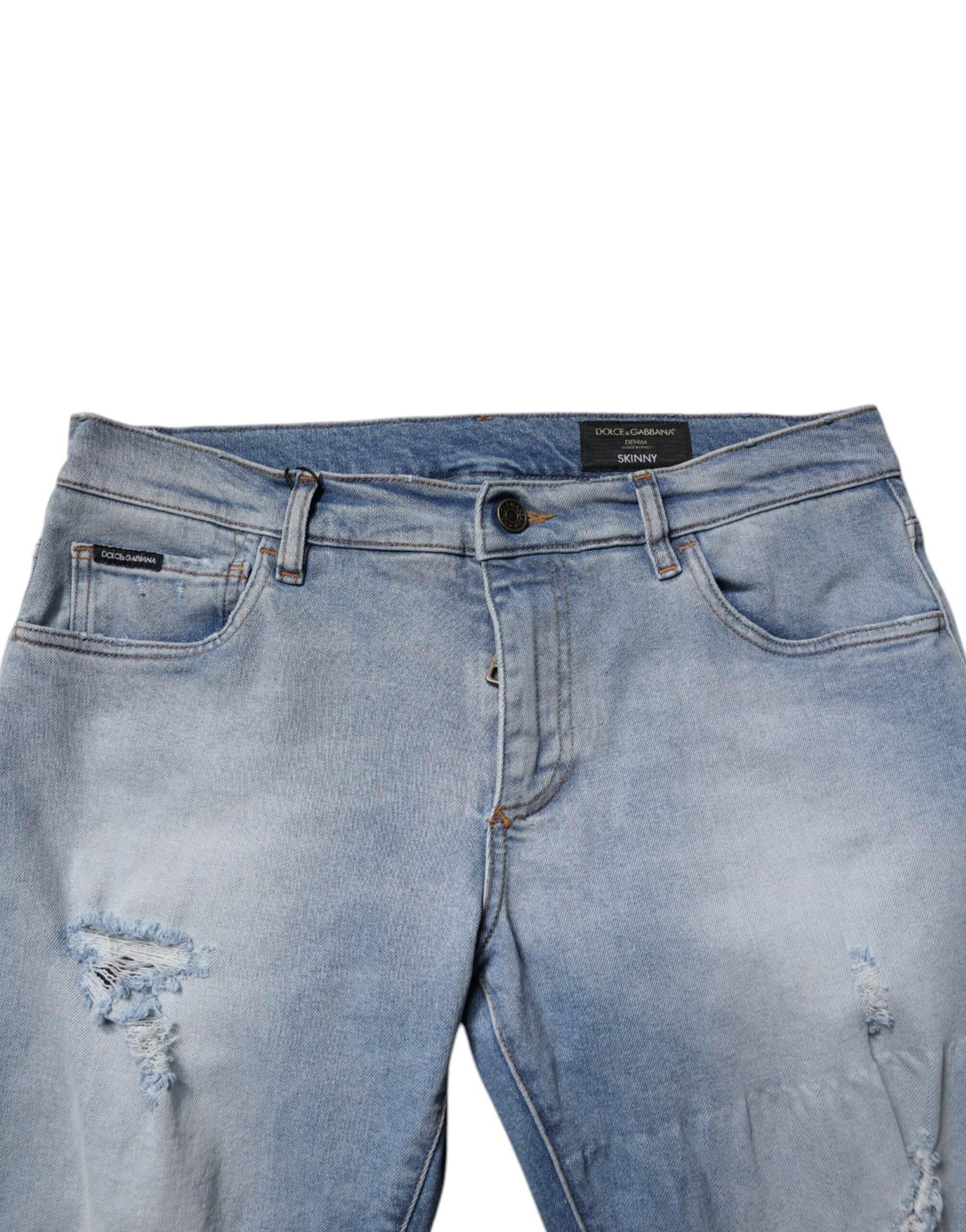 Dolce & Gabbana Blue Tattered Cotton Skinny Men Denim Jeans - Hilstor