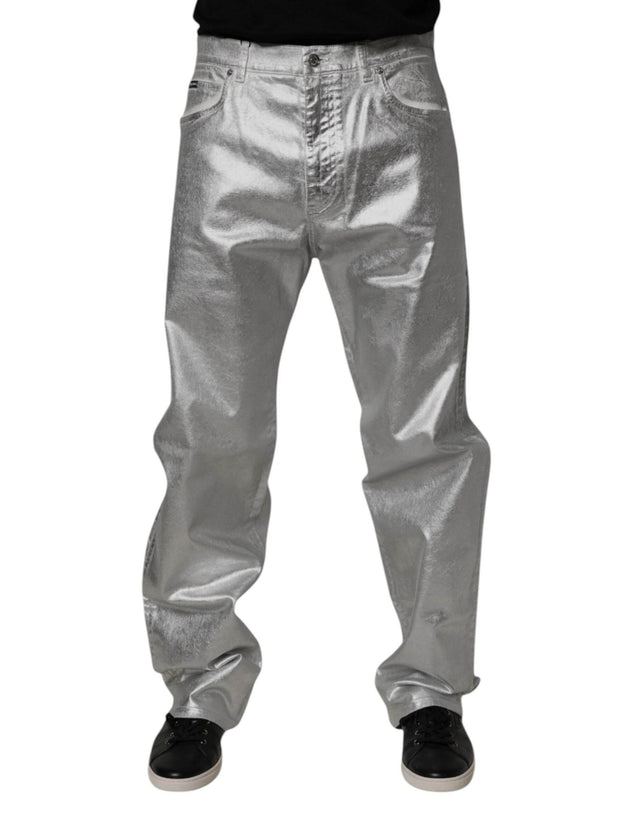 Dolce & Gabbana Metallic Silver Cotton Straight Denim Jeans - Hilstor