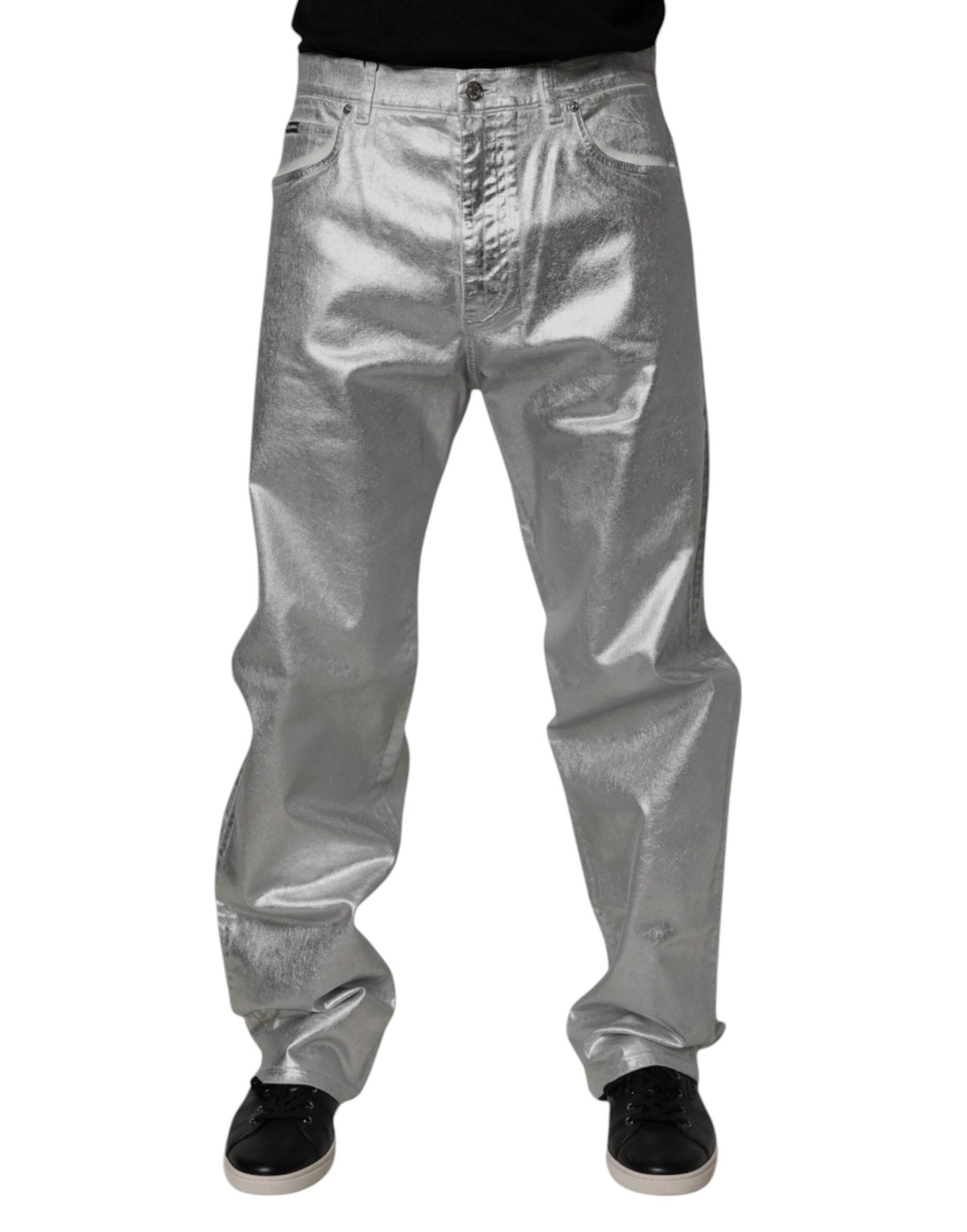 Dolce & Gabbana Metallic Silver Cotton Straight Denim Jeans - Hilstor