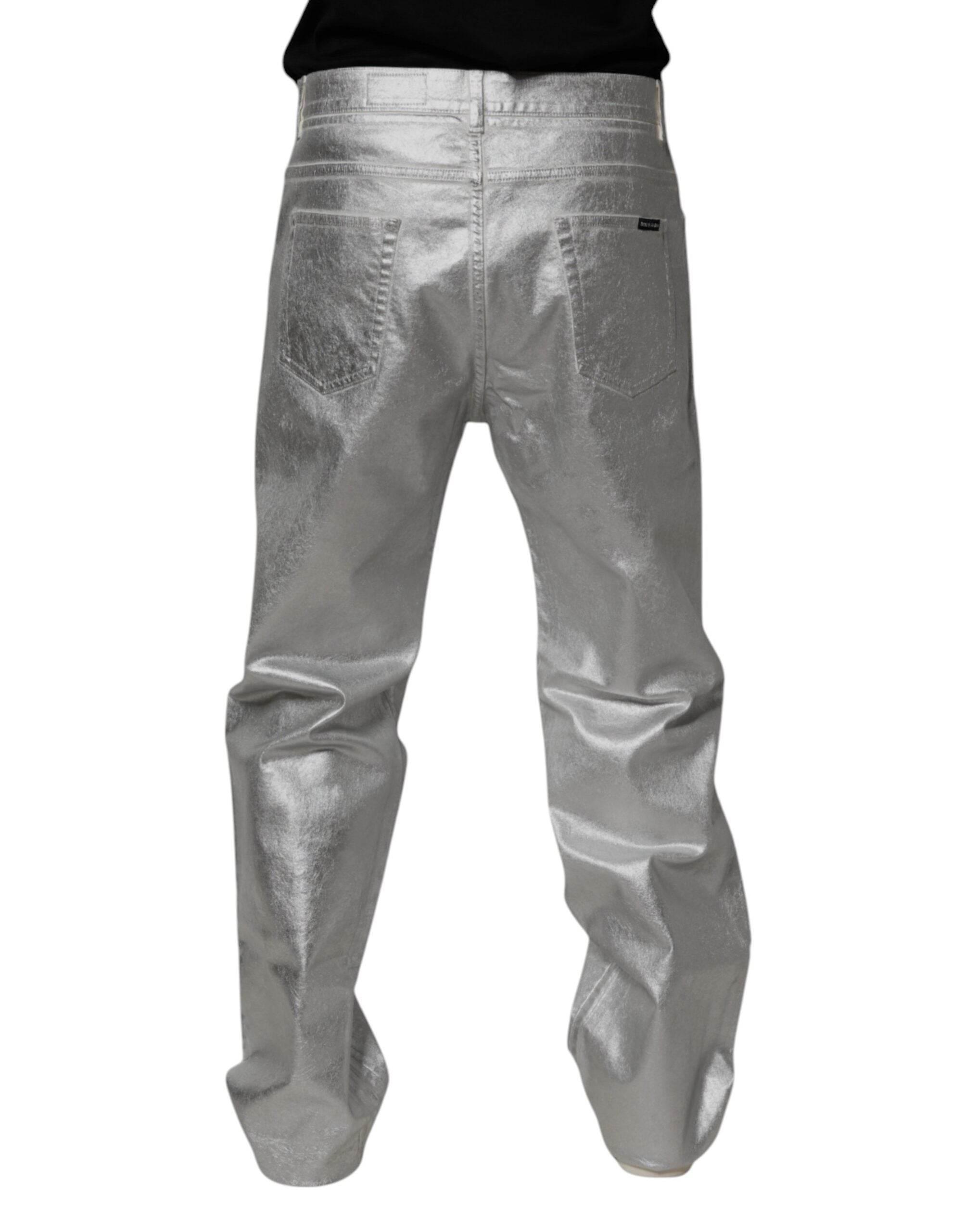 Dolce & Gabbana Metallic Silver Cotton Straight Denim Jeans - Hilstor