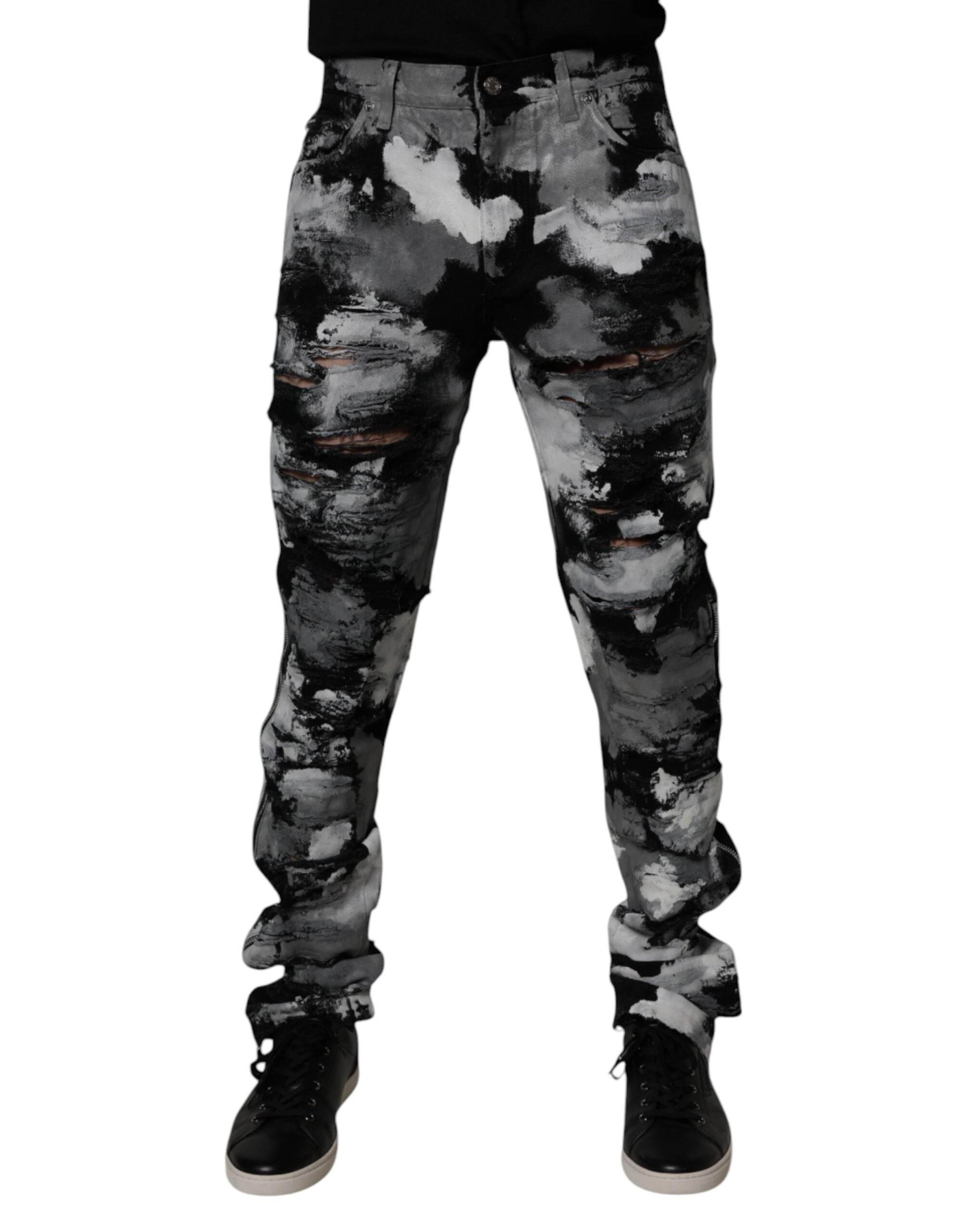 Dolce & Gabbana Multicolor Camouflage Tattered Skinny Denim Jeans - Hilstor