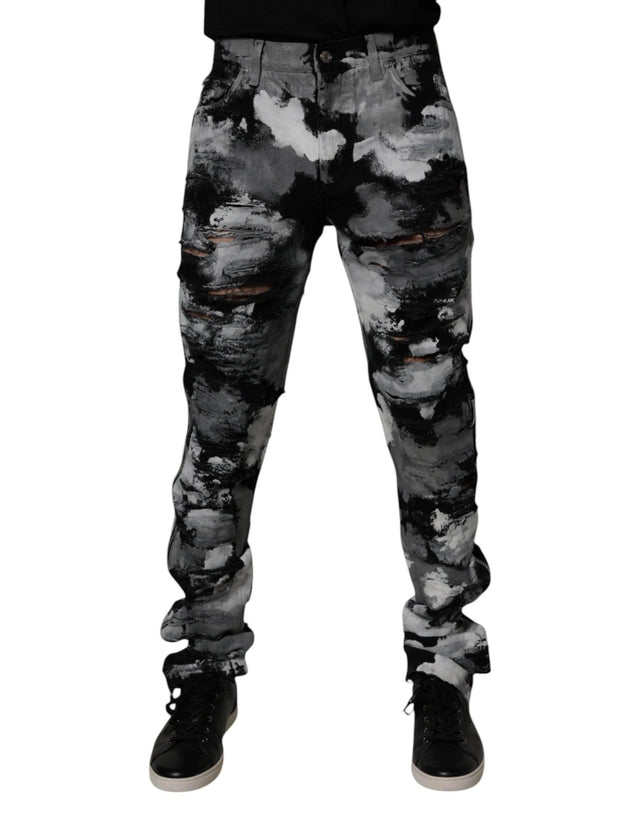Dolce & Gabbana Multicolor Camouflage Tattered Skinny Denim Jeans - Hilstor