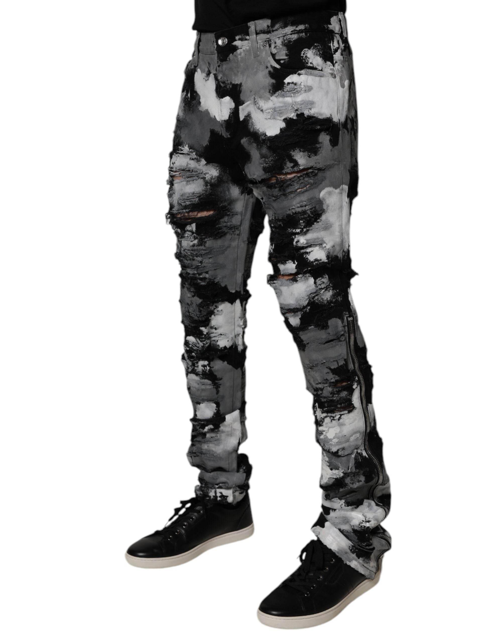 Dolce & Gabbana Multicolor Camouflage Tattered Skinny Denim Jeans - Hilstor