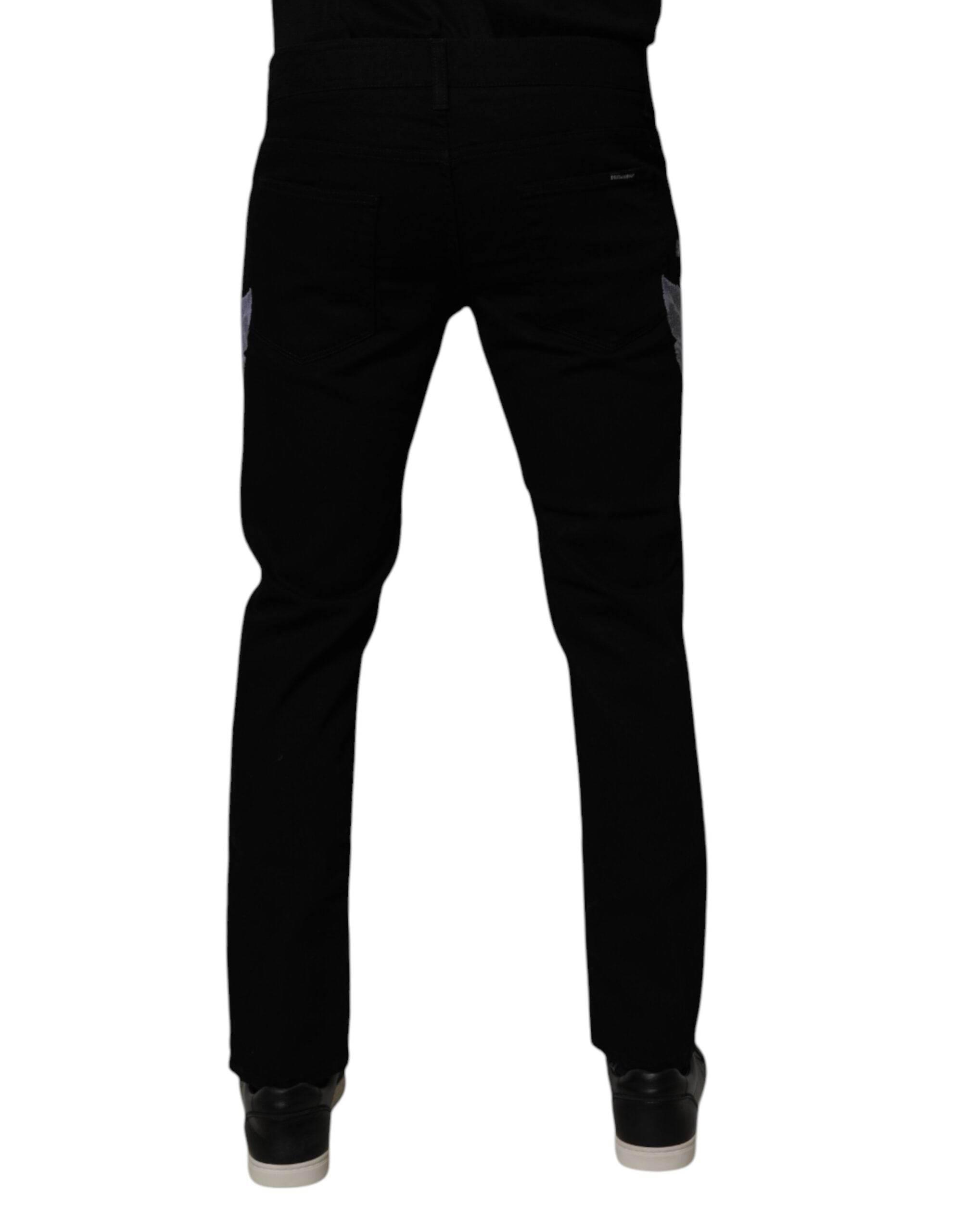 Dolce & Gabbana Black Floral Cotton Skinny Men Denim Jeans - Hilstor