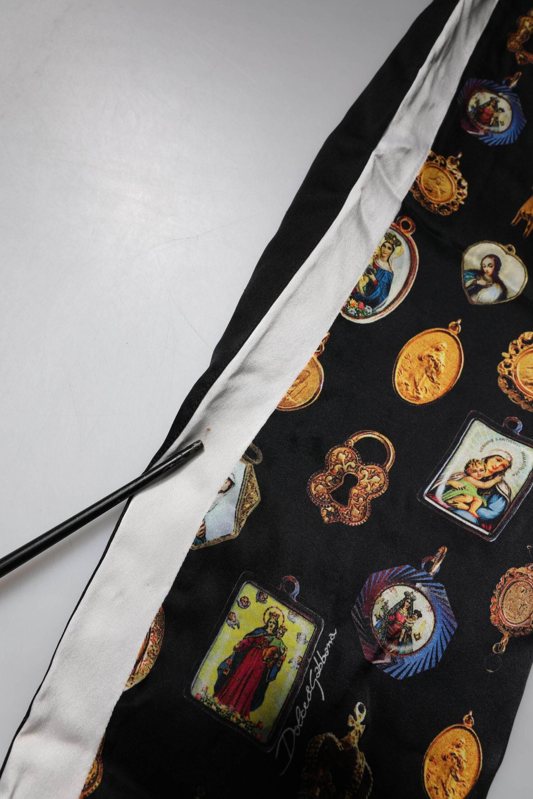 Dolce & Gabbana Black Religious Print Silk Men Jogger Pants - Hilstor