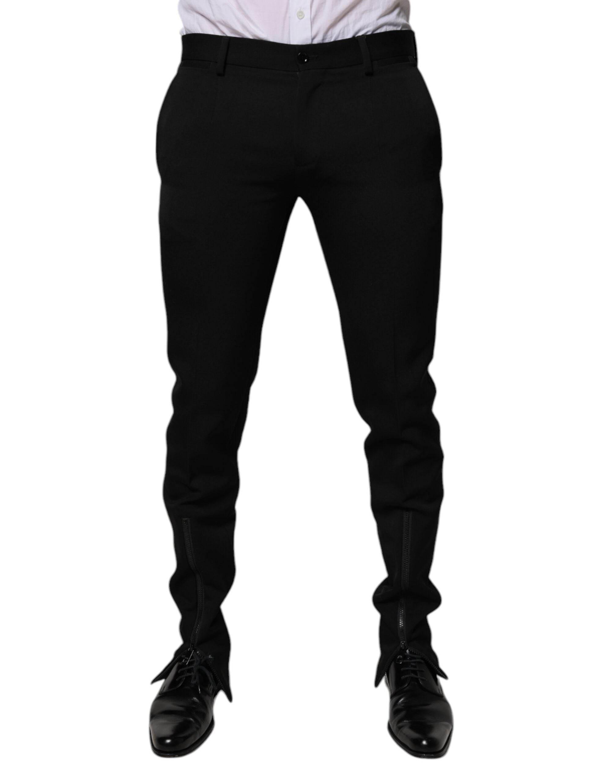 Dolce & Gabbana Black Wool Tapered Formal Dress Pants - Hilstor