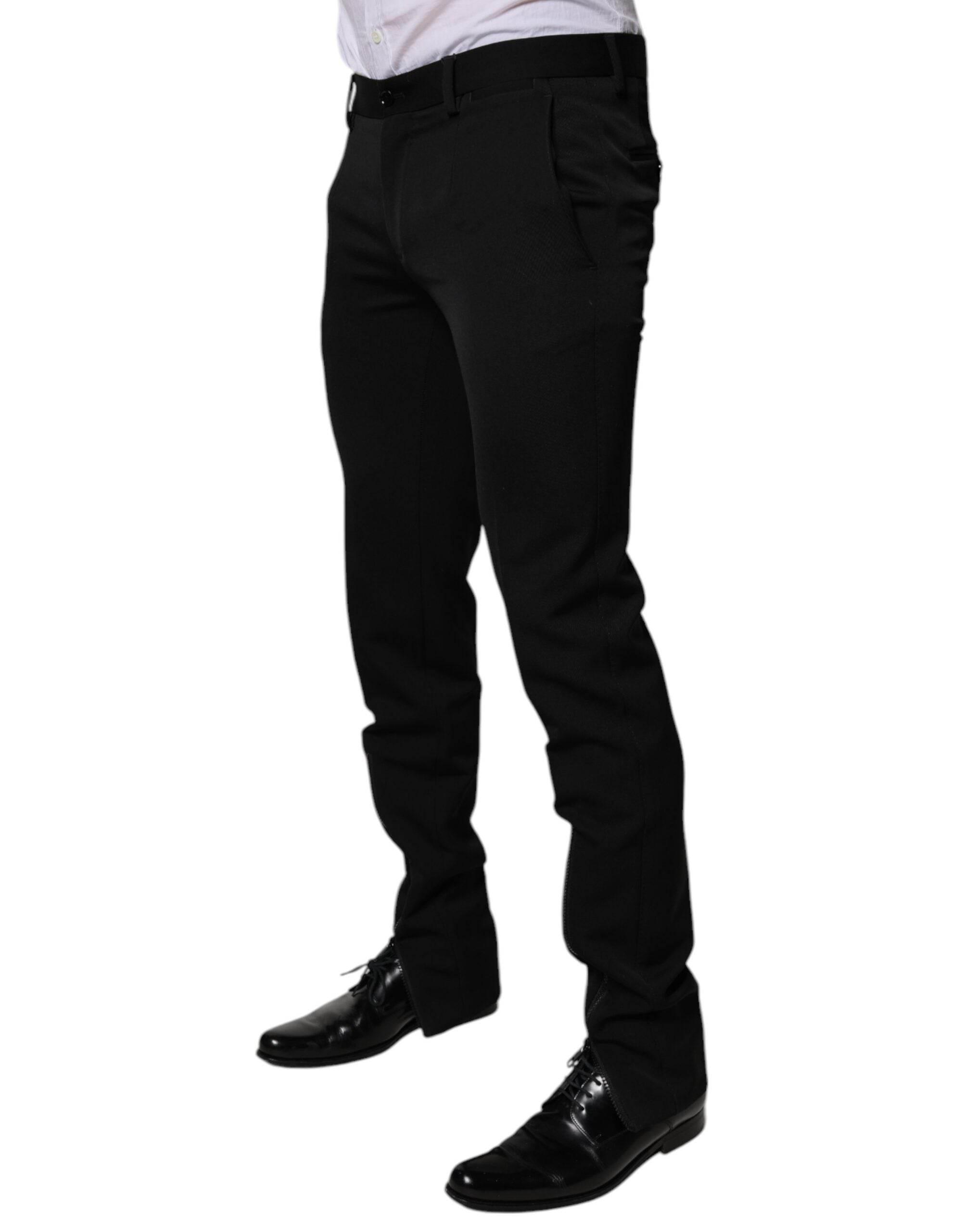 Dolce & Gabbana Black Wool Tapered Formal Dress Pants - Hilstor