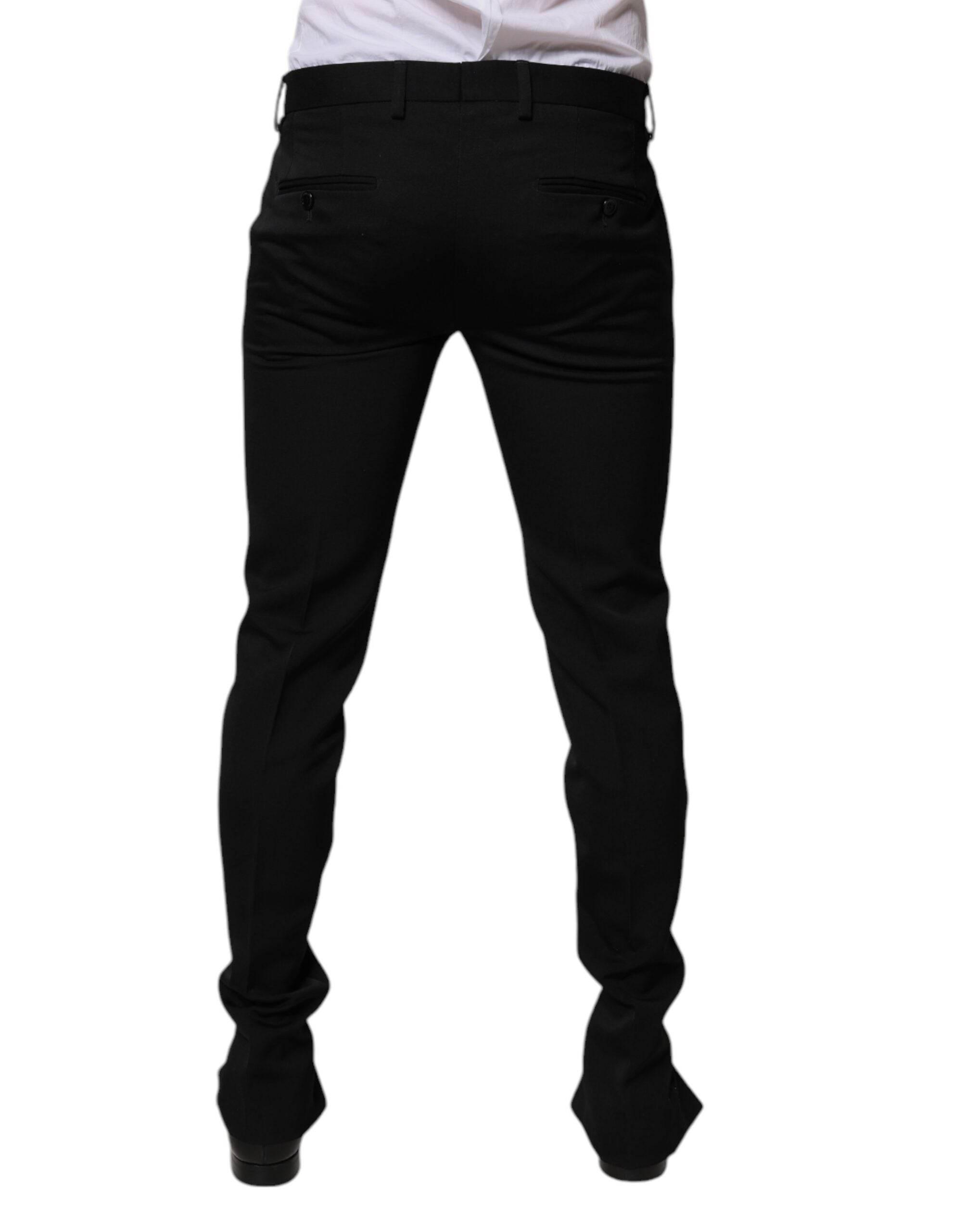 Dolce & Gabbana Black Wool Tapered Formal Dress Pants - Hilstor
