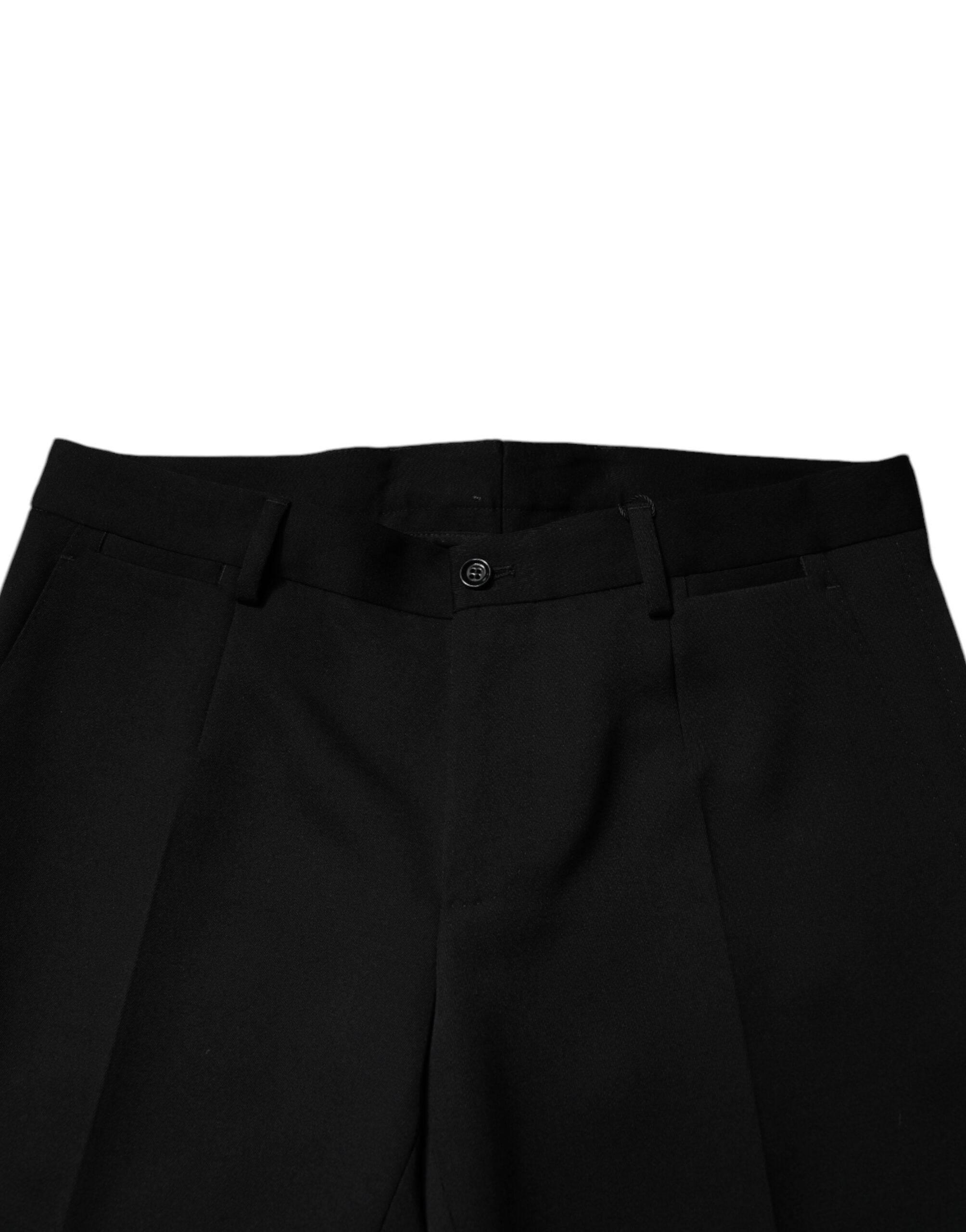 Dolce & Gabbana Black Wool Tapered Formal Dress Pants - Hilstor