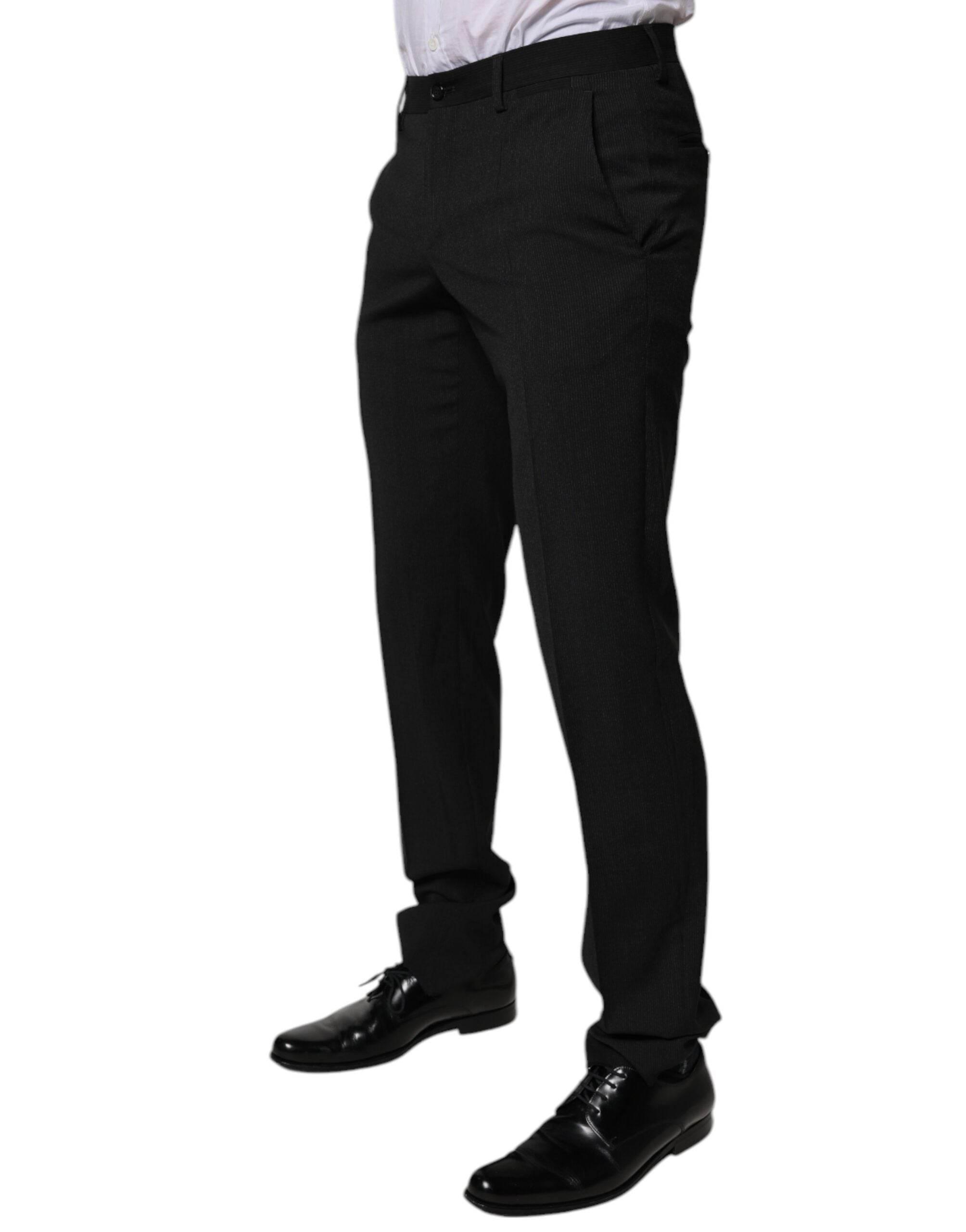 Dolce & Gabbana Black Polyester Tapered Formal Men Dress Pants - Hilstor