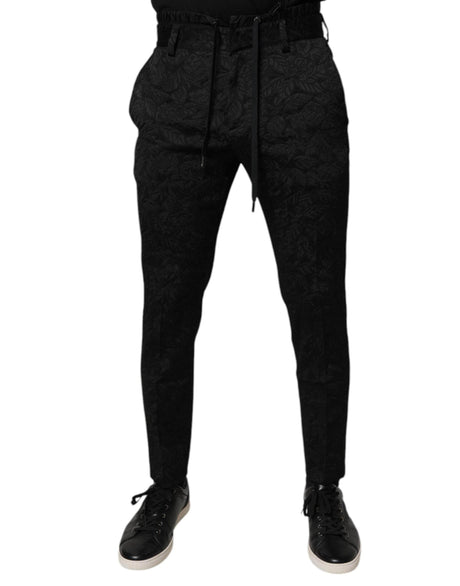 Dolce & Gabbana Black Brocade Polyester Skinny Dress Pants - Hilstor