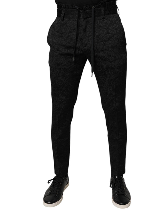 Dolce & Gabbana Black Brocade Polyester Skinny Dress Pants - Hilstor
