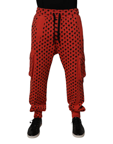 Dolce & Gabbana Red Hearts Cargo Jogger Men Sweatpants Pants - Hilstor