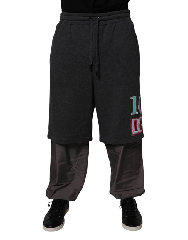 Dolce & Gabbana Dark Gray Cotton Layered Straight Sweatpants Pants - Hilstor