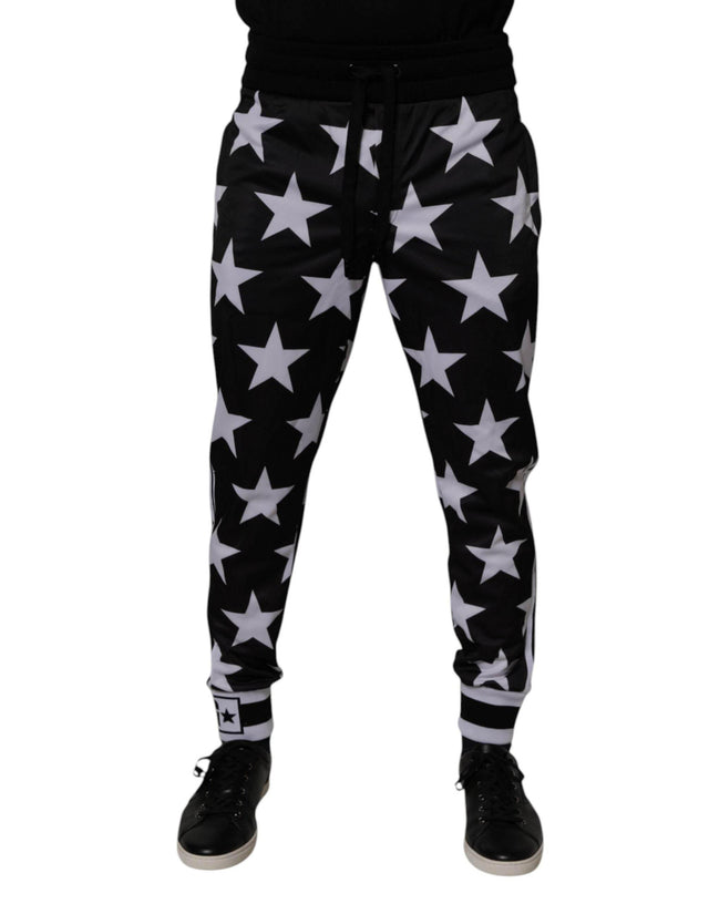 Dolce & Gabbana Black White Stars Jogger Men Sweatpants Pants - Hilstor
