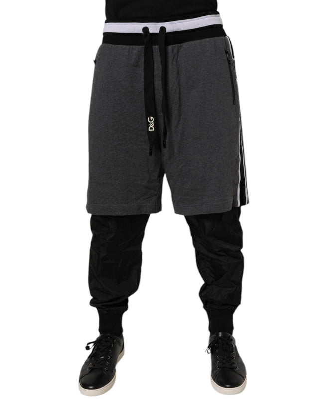 Dolce & Gabbana Black Gray Cotton Layered Men Sweatpants Pants - Hilstor