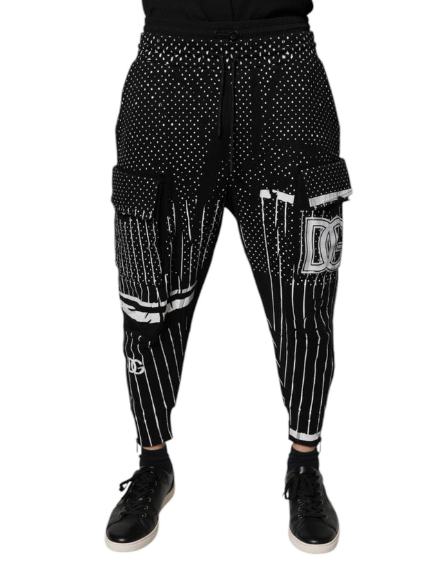 Dolce & Gabbana Black Polka Dot Stripes Cargo Jogger Sweatpants Pants - Hilstor